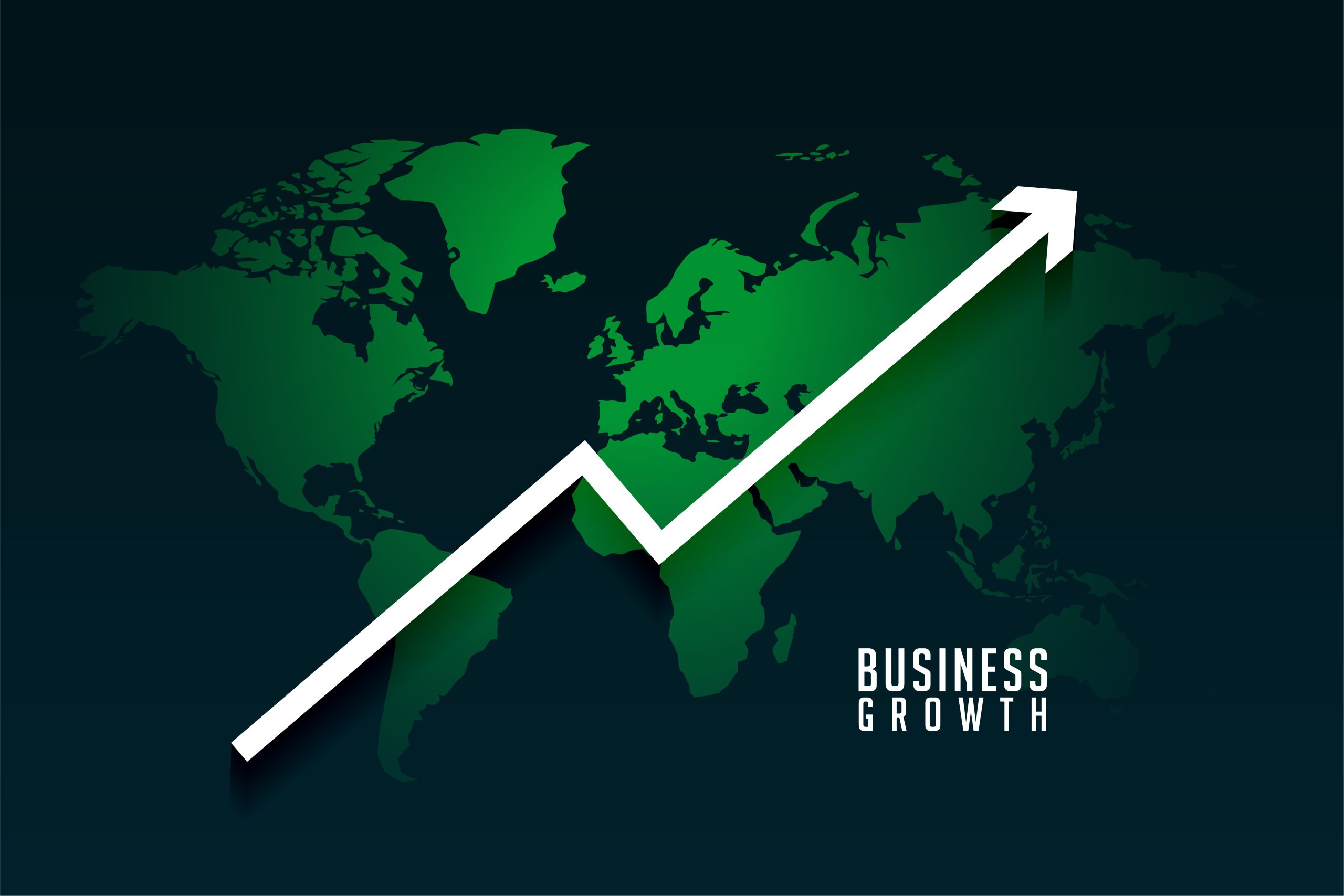 global business growth arrow on world map background vector